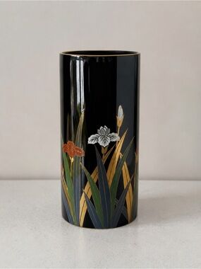 Vintage Otagiri Japan Floral Black Vase
